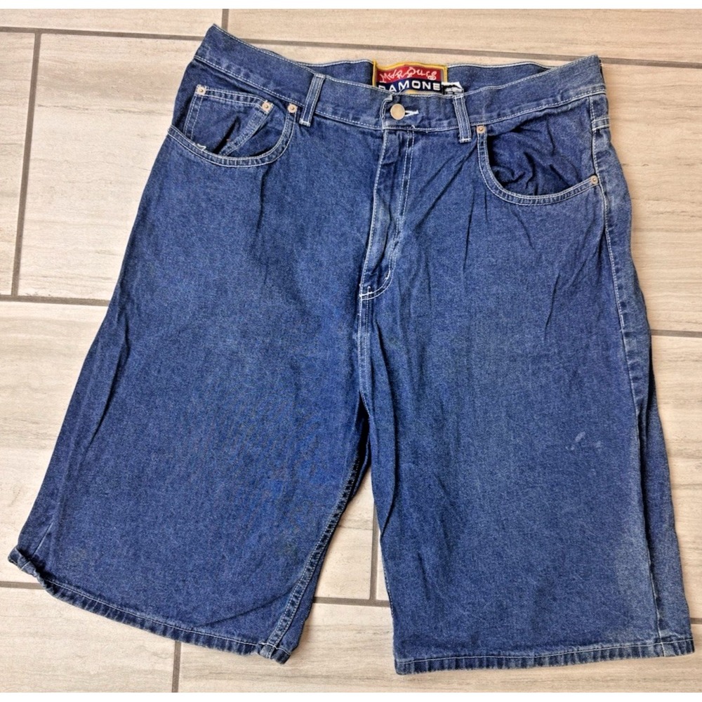 Marquis Ramone Vintage 90s Jort Shorts Denim Blue Jean Size 36‎ Faded Distressed